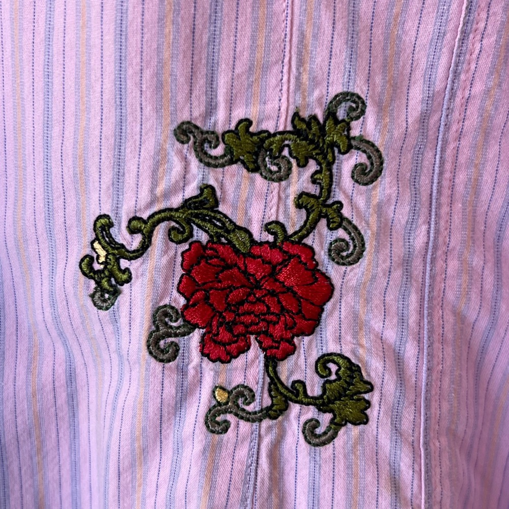 Cabi Pink Striped Embroidered Button Up Shirt Blouse L 100% Cotton Boho Western - Picture 7 of 15